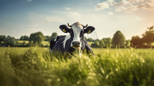 黑牛摄影照片_白天绿草地上的黑牛
