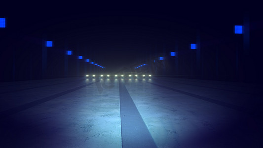 抽象的地铁道路和蓝色灯