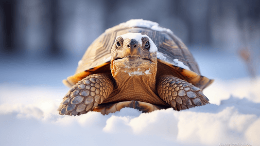 雪中的一只小乌龟
