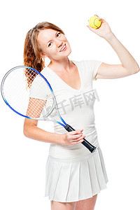 网球东方式摄影照片_最喜欢的爱好——大网球比赛，白色背景上的肖像