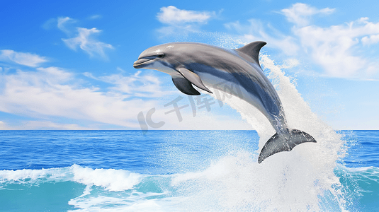 海白摄影照片_海豚白天在海面上跳跃