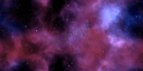 宇宙紫色摄影照片_夜空银河背景上的淡紫色星云。