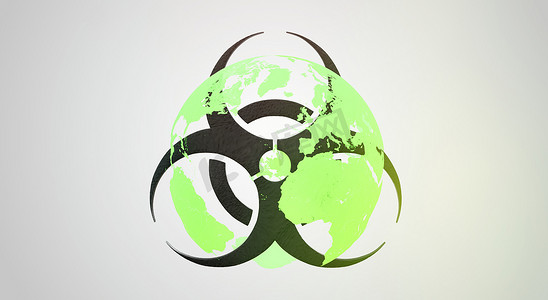 绿色地球生物危害符号 3d 插图。