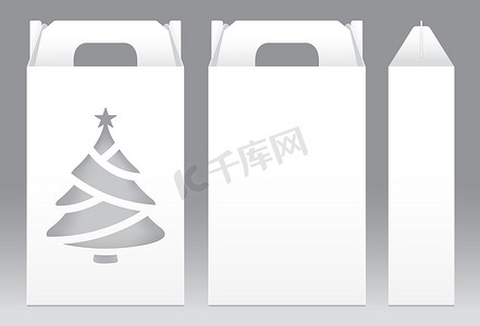 高盒子白色窗口圣诞树形状切出包装模板空白。