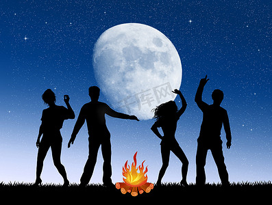 满月喜摄影照片_篝火旁的人们