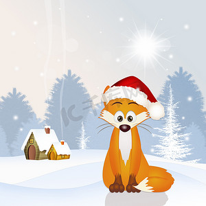 戴着圣诞帽的红狐狸