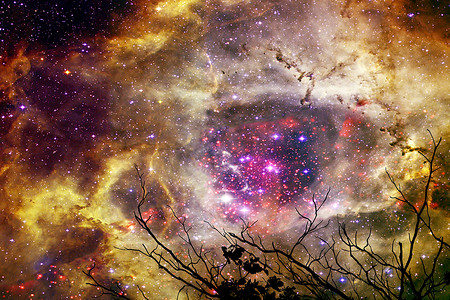 银河金色摄影照片_模糊金色银河星云回到夜云天空剪影