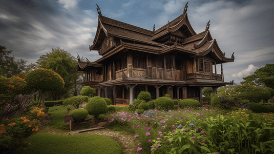 土家族服饰摄影照片_泰国建筑风景清莱土东宫