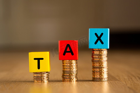 税收概念图：木块和硬币