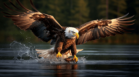 老鹰摄影摄影照片_老鹰在平静的水面上钓鱼