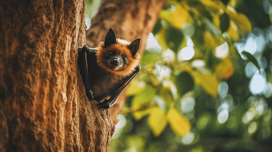 蝙蝠摄影照片_树上黑色的蝙蝠