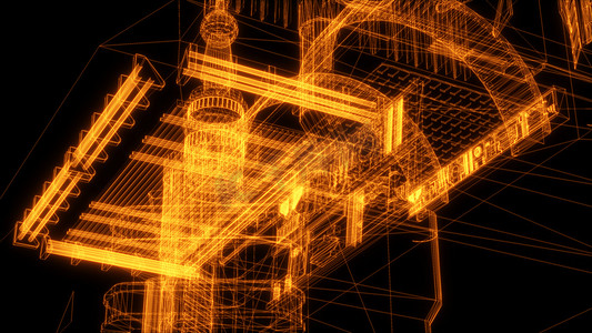 3d草图模型摄影照片_3d 渲染-工业建筑的线框模型