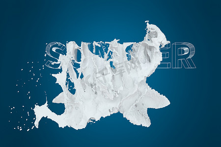 “SUMMER”的 3D 字体，白色液体倾泻而下，3d 渲染。