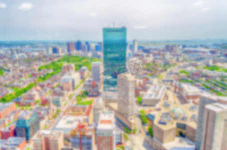 离焦背景与美国波士顿市中心的鸟瞰图