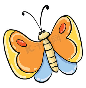 黄色蝴蝶，插图，白色背景上的矢量