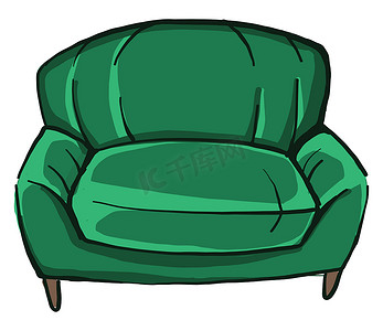 绿色扶手椅，插图，白色背景上的矢量