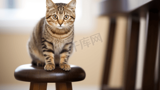 凳子上的摄影照片_坐在酒吧凳子上的棕色猫猫