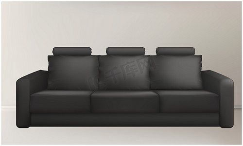 公司介绍展架摄影照片_黑色公司沙发抽象背景的模拟插图
