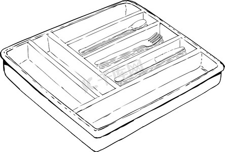 带勺子、叉子和刀子的轮廓托盘