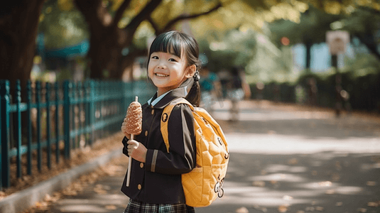 小学生小女孩背着书包