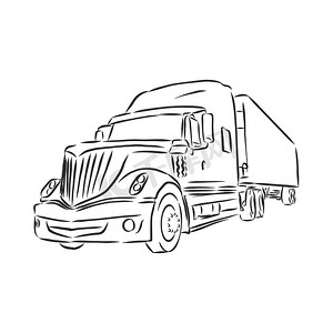 简单的线条画摄影照片_卡车符号，用简单的线条画草图。