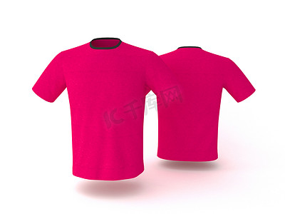 粉红色 T 恤模板，隔离在背景上。