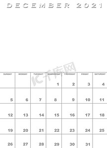 2021 年 12 月日历模板