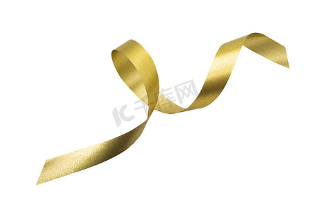 金色华丽横幅摄影照片_一条金色丝带在白色背景上被隔离，带有剪裁拍拍