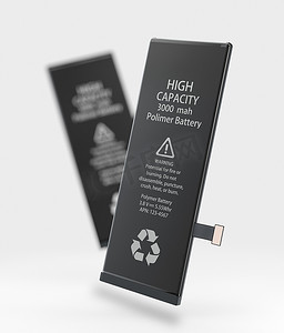 可充电手机电池的 3d 插图。