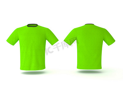 绿色 T 恤模板，背景隔离。