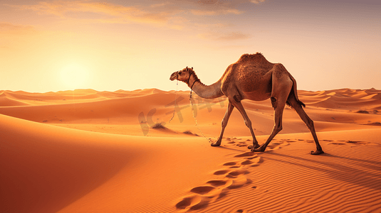 走在沙漠上的骆驼