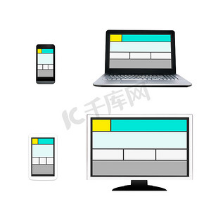 不同设备上的响应式网页设计布局。