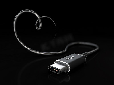 USB C 型或 USB 4 连接器电缆线艺术 3d 插图