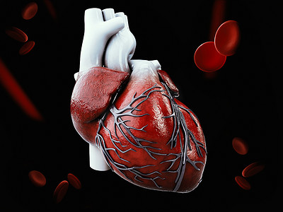 黑色人体心脏解剖的 3d 插图