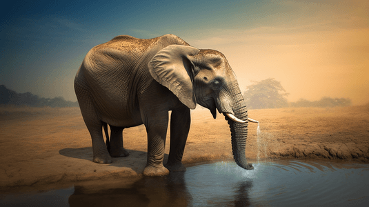 大象喝水摄影照片_从水中喝水的大象