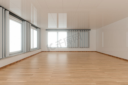 空荡荡的房间和木地板，背景为白色，3d 渲染。