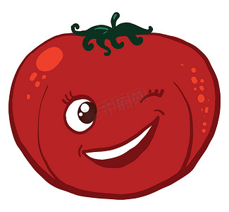 眨眼番茄，插图，白色背景上的矢量