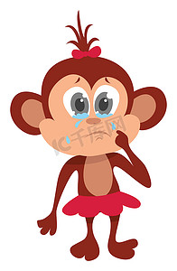 悲伤的小猴子，插图，白色背景上的矢量