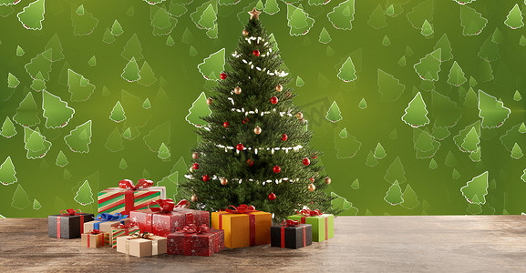 圣诞枞树和圣诞礼物 3d 插图
