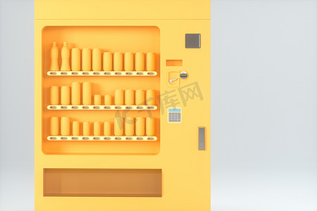 白色背景、3d 渲染的自动售货机橙色模型。