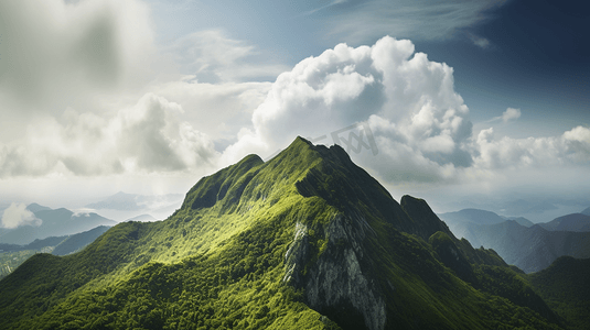 山顶云摄影照片_白天多云天空下的青山