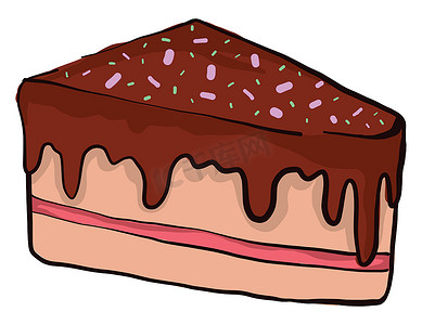 一块巧克力蛋糕，插图，白色背景上的矢量