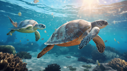 世界动物背景图片_海底世界海龟风景
