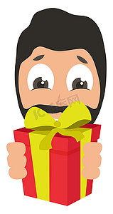 充电器矢量图摄影照片_有生日礼物的男人，插图，白色背景上的矢量