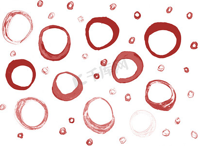水彩圆点摄影照片_带有圆点手绘圆圈的水彩纹理，白色背景中突显的粉红色圆环