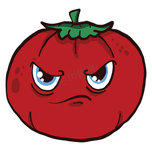 愤怒的番茄，插图，白色背景上的矢量