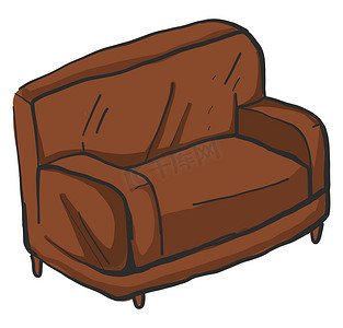 棕色沙发，插图，白色背景上的矢量