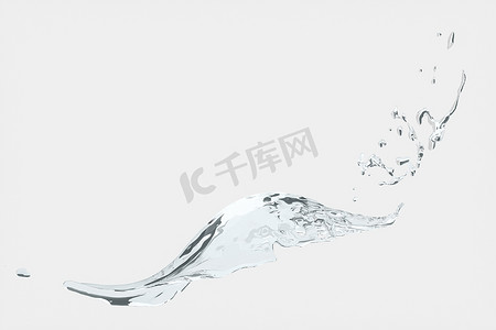 溅水与白色背景，3d 渲染。