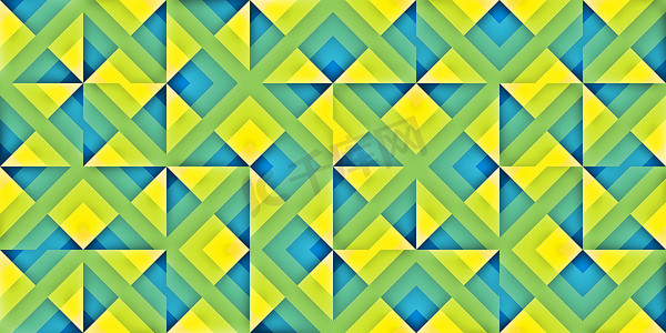 蓝色黄色现代随机填充几何形状图案背景纹理。