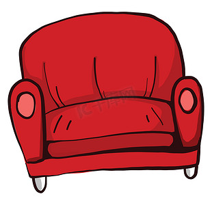 红色沙发，插图，白色背景上的矢量